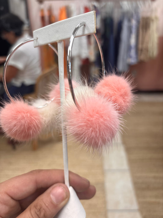 White And Pink Puff Hoops